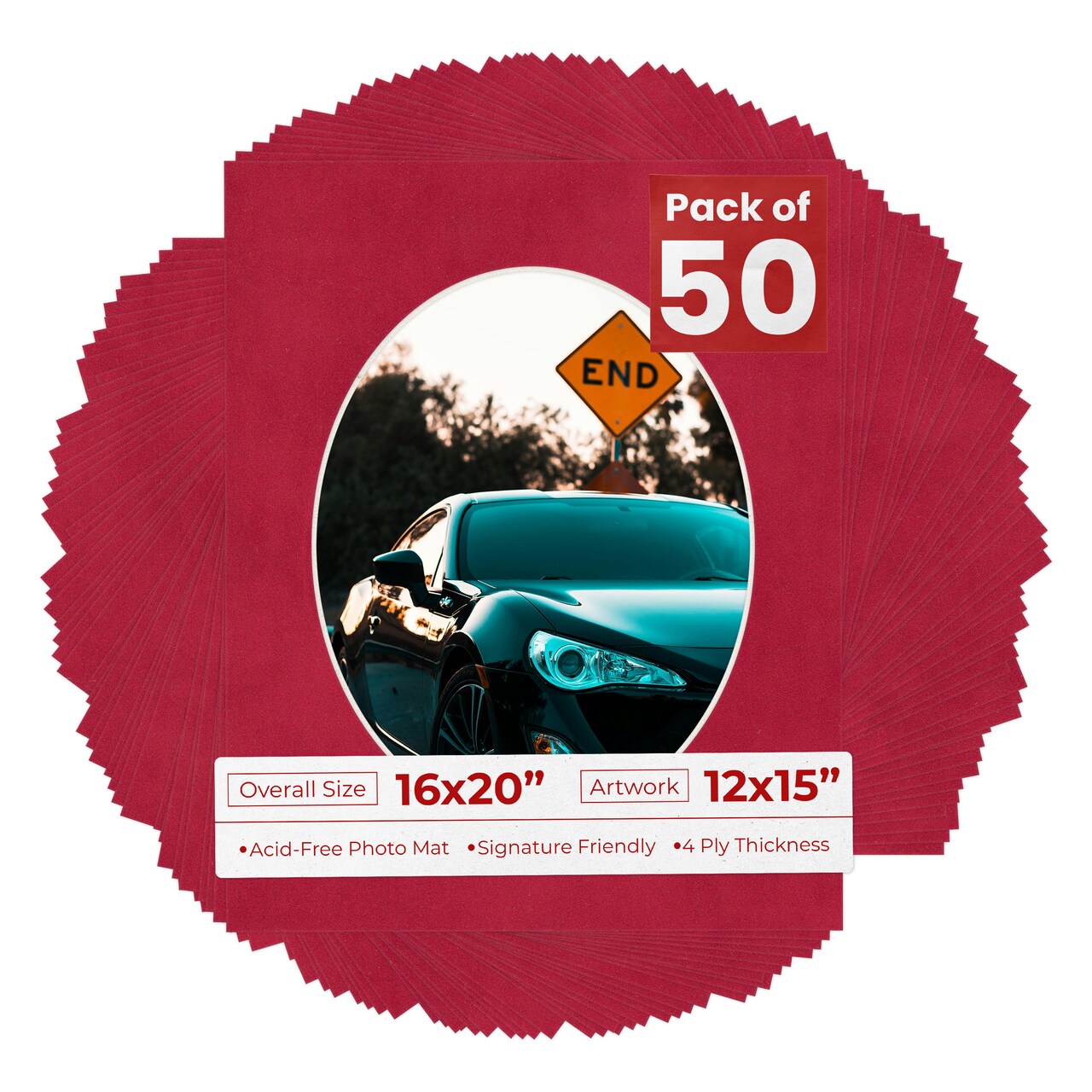 Red Suede Mat Board for 16x20 Frames - Oval Opening for 12x15 Photos